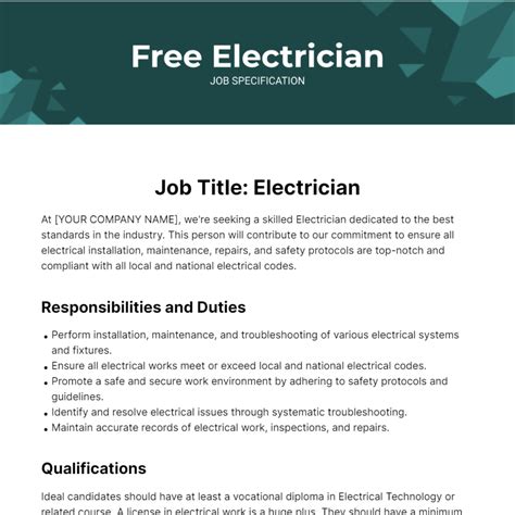 Electrician Job Description