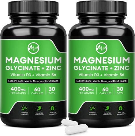 Amazon.com: (2 Pack) Magnesium Glycinate Capsules, Magnesium Supplement 400mg with Zinc,Vitamin ...