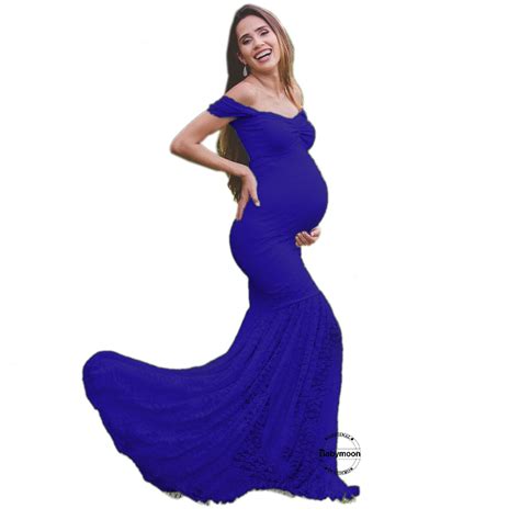 Babymoon Off Shoulder Maternity Gown Dress - Blue – BABYMOON
