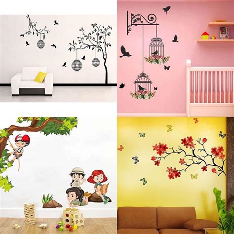 Merical PVC Vinyl Self-Adhesive Free Bird Cage Black, Branches and ...