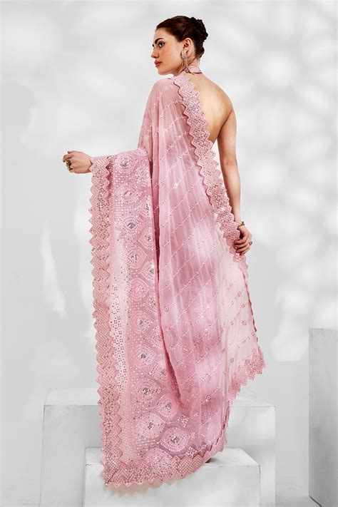 Buy Pink Georgette Saree With Blouse Piece online-Karagiri