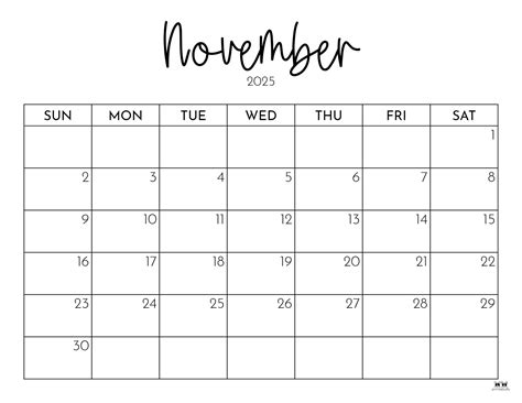 November 2025 Calendars - 107 FREE Printables | Printabulls