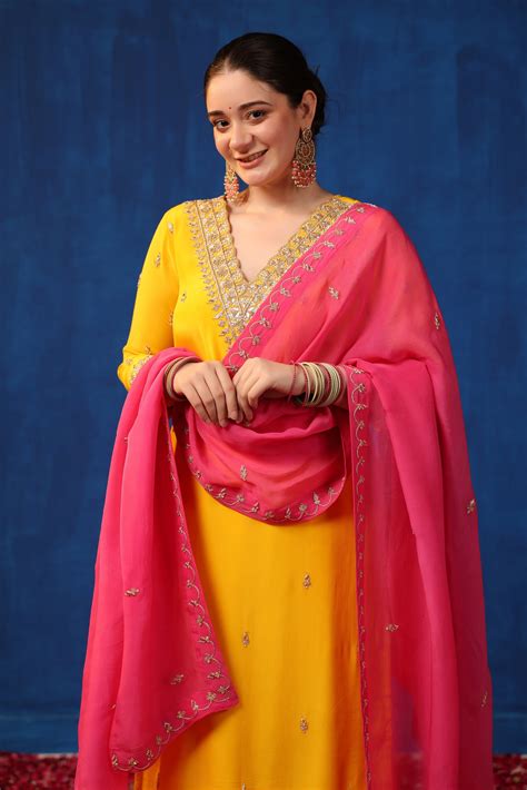 Yellow Crepe Zardozi Suit Set – DIMPLE DESIGN STUDIO