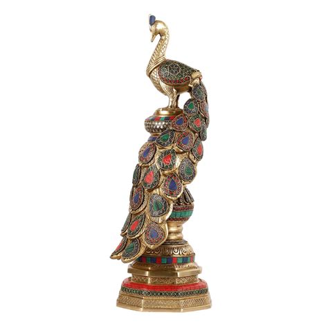 Buy Large brass Peacock Showpiece with Meenakari - 20 Inch - Budhshiv.com