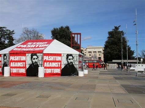'Stop Pashtun Genocide' pavilion put up at Broken Chair in Geneva