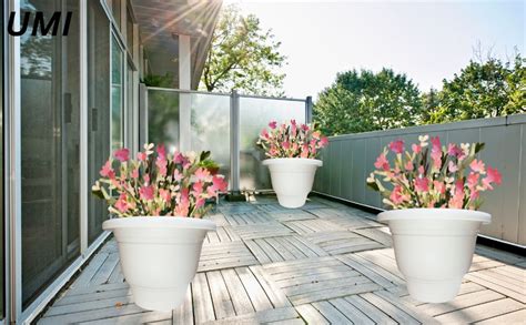 Amazon Brand - Umi 10 Inch Plastic Plant Pot with Drainage Tray Set of ...