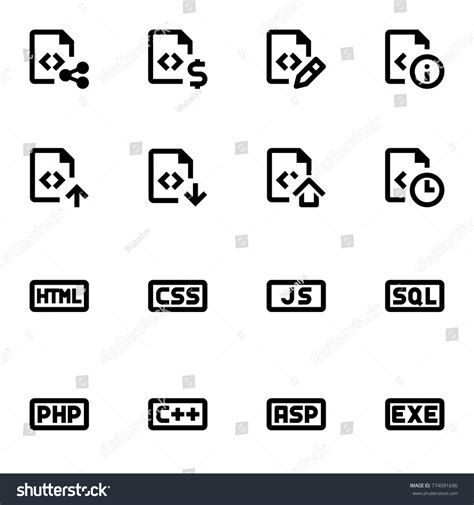 Coding Black White Icon Set Stock Vector (Royalty Free) 774091696