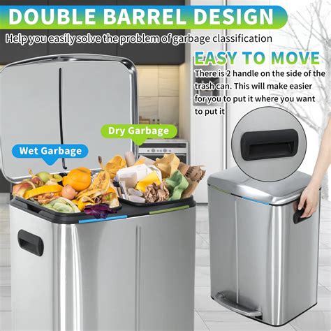 Buy Bigacc Metal Dual Step Trash Can 10 Gallon/40L Stainless-Steel ...