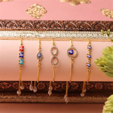 Multicolor Evil Eye Set of 5 Rakhi – The Knot Company
