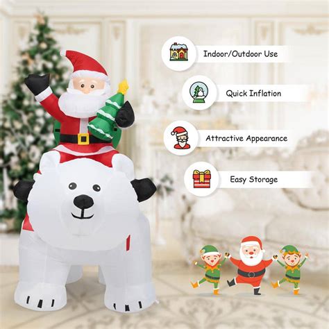 Buy 6.5 ft. Pre-Lit LED Lights Christmas Inflatable Santa Riding Polar ...