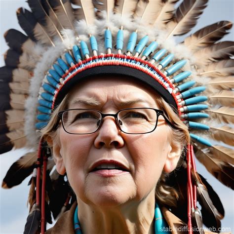 Elizabeth Warren in Native American Headdress | Stable Diffusion Online