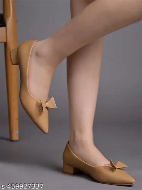 Shoetopia Pointed Toe Bow Detailed Tan Bellies For Women & Girls