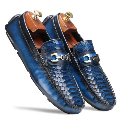 Piton Python-embossed Driving Loafer in Blue