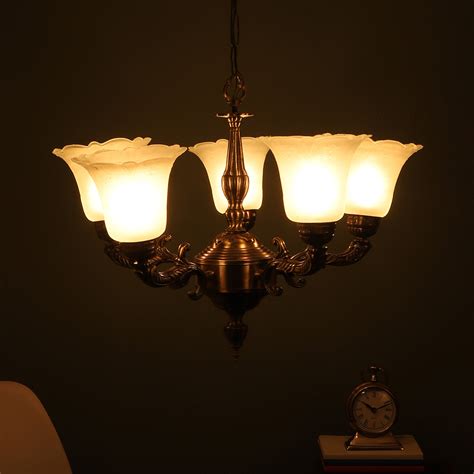 Antique Brass Metal Glass Chandelier NO-2-5LP-IND