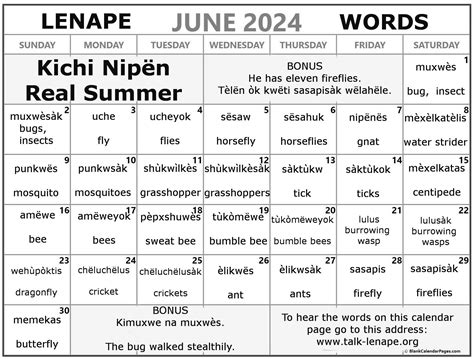 Official Site of the Delaware Tribe of Indians » June 2024 Lenape Word ...