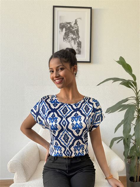 Shop White Geo Print Relaxed Top - for Women | OUTZIDR | Gen-Z Style