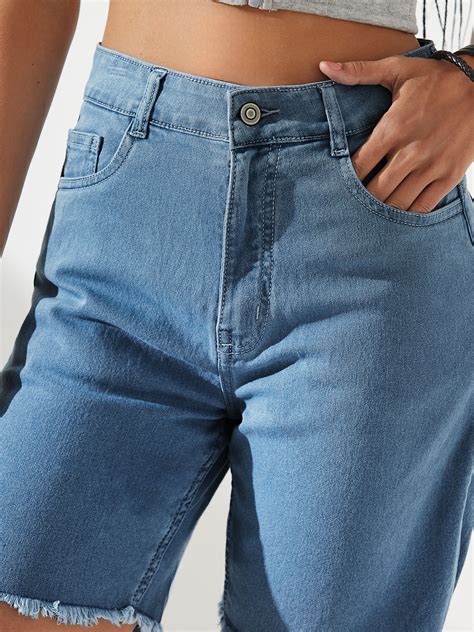 Light Blue Regular High Rise Clean Look Above-Knee Stretchable Denim ...