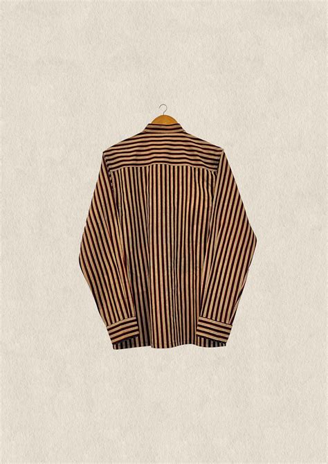 Red/ Black ajrakh stripe mandarin collar men's shirt – indigenecraft.com
