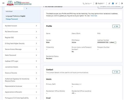 My Profile User Manual | Income Tax Department