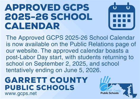 Approved Garrett County Public Schools 2025-26 School Calendar | Deep ...