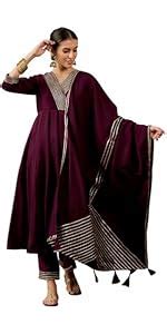 arriva fab Women's Chanderi Silk Embroidered Kurta Set with Jacquard ...