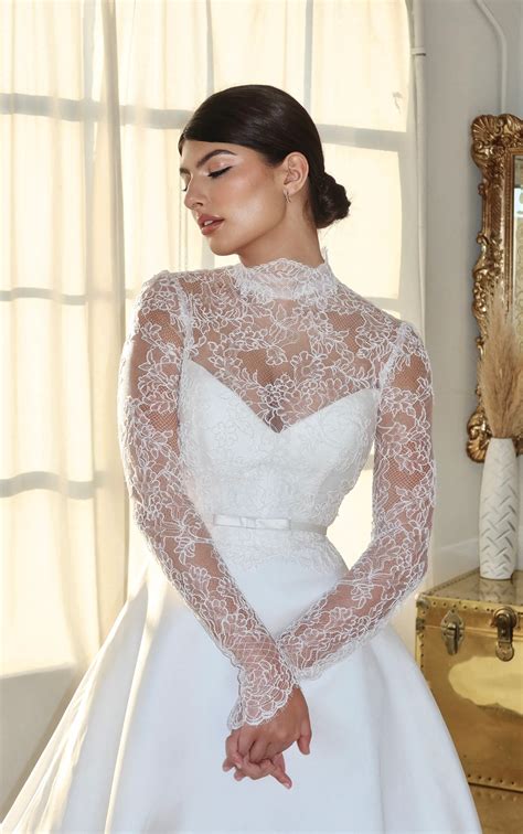 Long Sleeve Two-in-One Silk High Neckline Bridal Gown