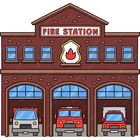 Premium Vector | Fire Station Cartoon Colored Clipart Illustration