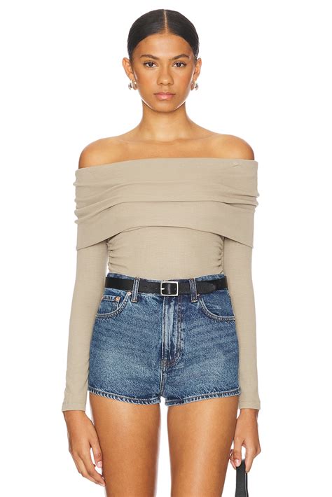 LNA Liya Ribbed Fold Over Top in Timber Wolf | REVOLVE