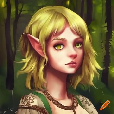Medieval elf with blonde hair in a forest