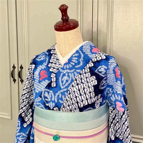 flowing flowers＊long 有松鳴海絞り浴衣 花 ブルー A693 | kimono tento