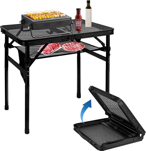 Amazon.com: MSDADA Folding Grill Table, Height Adjustable Aluminum ...