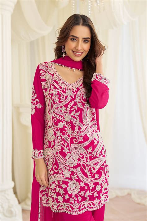 Shop for Pink Readymade Bead Work Georgette Suit Online | Saree Buta ...