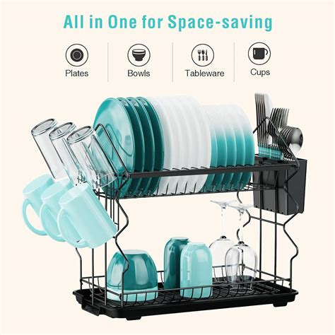 Buy Veckle Dish Drying Rack for Kitchen Counter 2 Tier Small Dish Racks ...