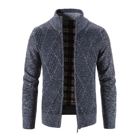 Yusimy Men's Solid Fleece Stand Collar Zip-Up Pullover Sweater Casual ...