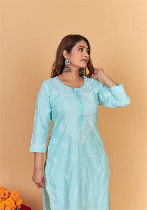 Soft Cotton Chikankari Kurti-Sea Green – Paridhan Chikan Exclusive