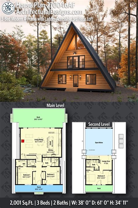 Plan 270046AF: 3-Bed Modern A-Frame with Ladder-Accessible 3rd Floor ...