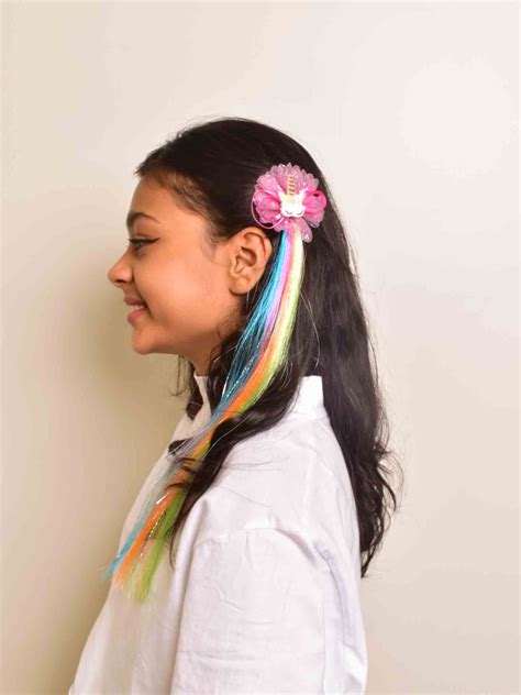 Unicorn Clip in coloured hair extensions for kids by Nish Hair