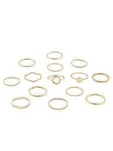Buy ZAVERI PEARLS Gold Tone Set Of 14 Stunning Stackable Finger Rings ...