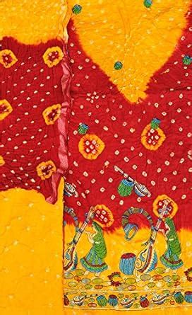 Buy Exotic India Citrus and Red Bandhani Tie-Dye Double-Shaded Salwar ...