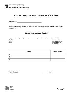 Fillable Online PATIENT SPECIFIC FUNCTIONAL SCALE (PSFS) Fax Email ...