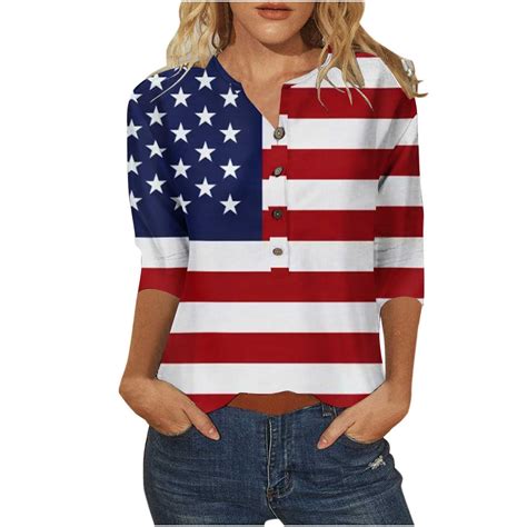 Usa Shirt AIMITAG American Flag V-Neck T Shirt Women 4th Of Ghana ...