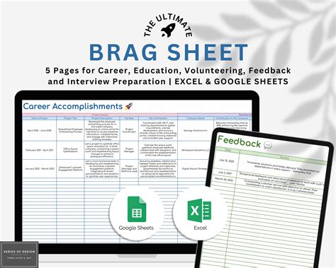 Brag Sheet Spreadsheet | Google Sheets | Excel Accomplishment Tracker ...