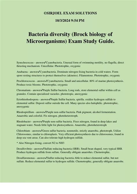 Bacteria diversity (Brock biology of Microorganisms) Exam Study Guide. - Brock Biology of ...
