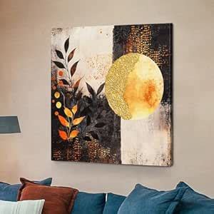 Livin'luxe Modern Abstract Wall Art Canvas, Golden Moon and Black ...