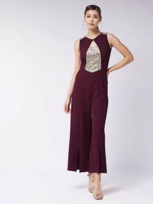 Buy Miss Chase Women's Wine Round Neck Sleeveless Solid Paneled Party ...