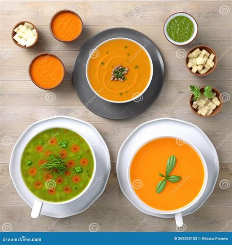 Various Types of Soup in Bowls. Culinary Collage with Dishes, Soups and ...