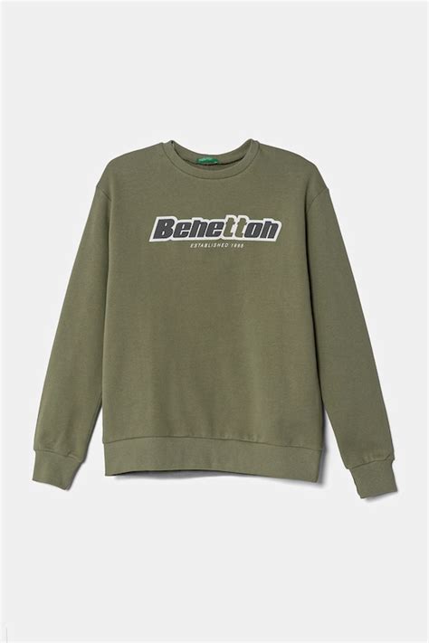 United Colors of Benetton bluza bawełniana dziecięca kolor zielony z ...