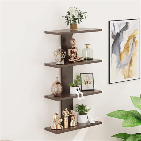 BLUEWUD Xude Engineered Wood Wall Decor Floating Shelf Display Rack ...