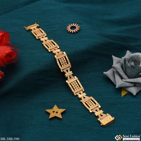 1 Gram Gold - Damroo With Diamond Delicate Design Gold Plated Bracelet ...