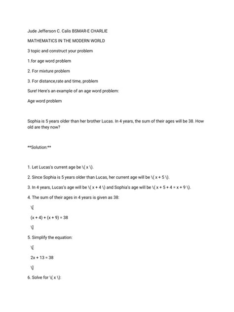 Solving Word Problem Involving Ages 的图像结果